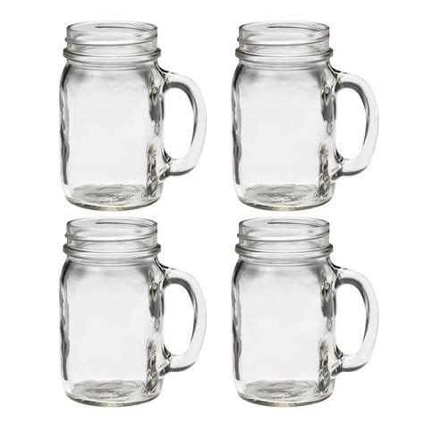 4 Mason Jar With Handle Mug Rustic Bridal Wedding Drinking Clear Glass 16oz For Sale Online