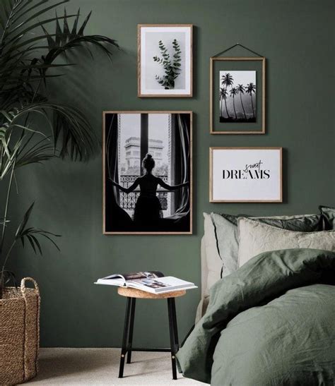 Botanical Interior Design Ideas Dark Green Bedroom With White Art