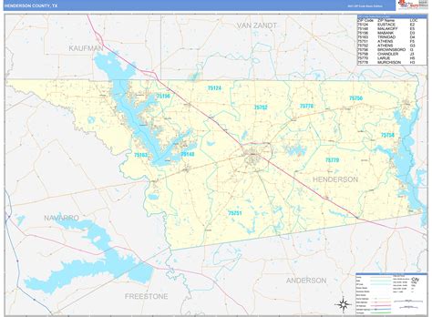 Henderson County Tx Zip Code Wall Map Basic Style By Marketmaps