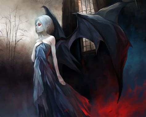 Wallpaper Painting Illustration Anime Wings Demon Mythology Art Girl Darkness Wing