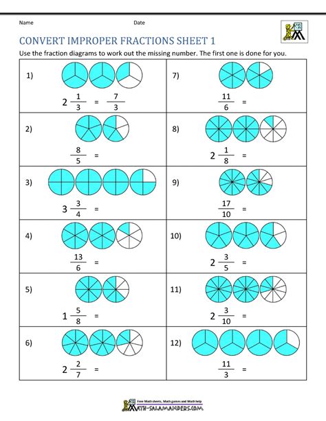 Converting Mixed Numbers To Improper Fractions 4th Grade Worksheet