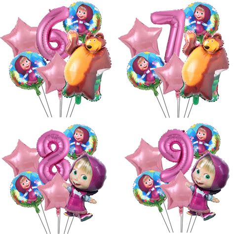 Masha And Bear Party Supplies Balloon Cartoon 32 Inch Pink Number Foil Balloons Birthday Party