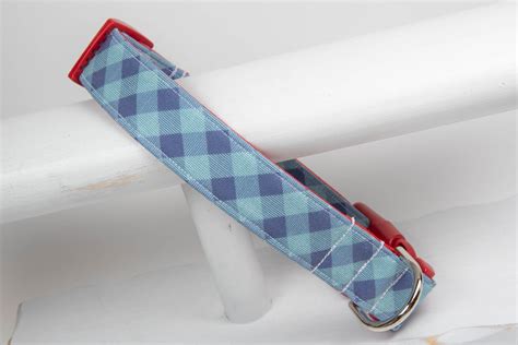 Gingham Dog Collar Two Toned Blue Gingham Fall Dog Collar Etsy