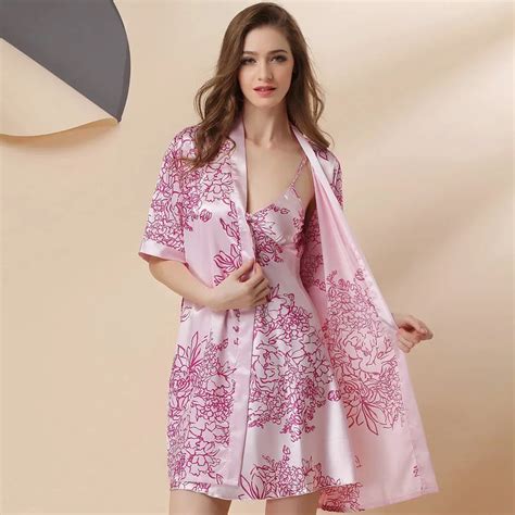 New 2016 Women Robe Sets Emulation Silk Flower Embroidery Lace