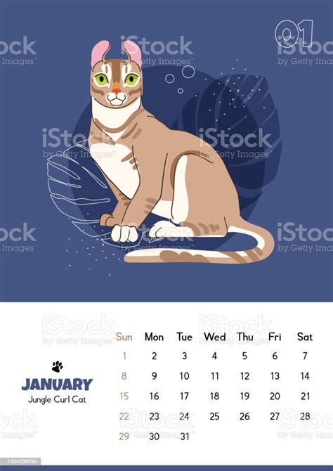 Vertical Calendar For January 2023 With Jungle Curl Cat Isolated On