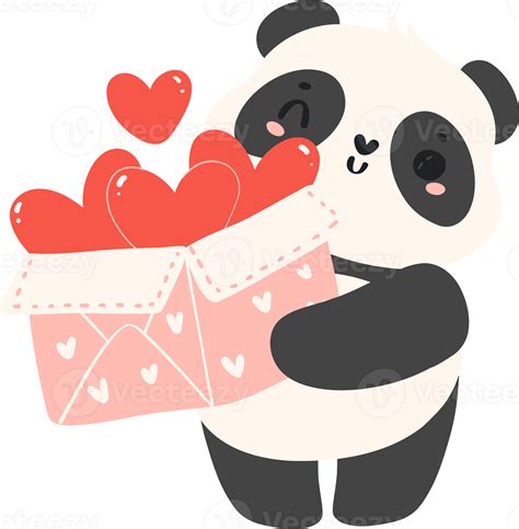 Cute Baby Panda Valentine With Love Hearts Box 35679583 Png