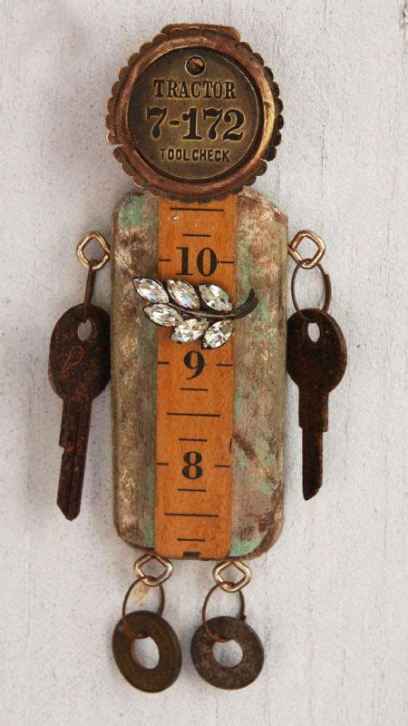 Keyed Up Assemblage Art Doll With Vintage Tractor Tag Assemblage Art