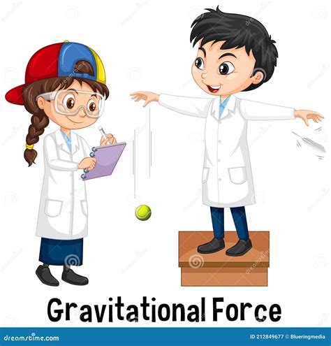 Two Scientists Doing Gravitational Force Stock Vector Illustration Of