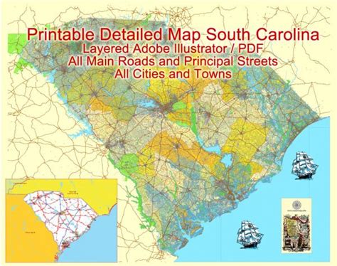 Folly Beach South Carolina Us Map Vector Exact High Detailed City Plan