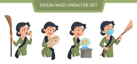 premium vector illustration of indian maid character set