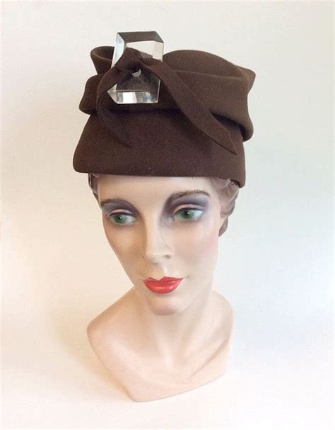 40s Brown Wool Stetson Fez 1940s Vintage Pillbox Hat With Plastic