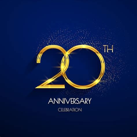 20th Anniversary Logo With Luxury Golden Isolated On Elegant Blue