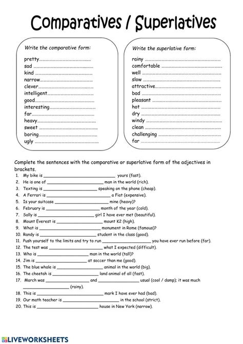 Comparatives And Superlatives Interactive Exercise For Pre Intermediate You Can Do The