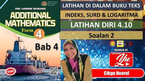 Buku Teks Addmath F4 Kssm Bab 4 Indeks Surd And Logaritma Latih