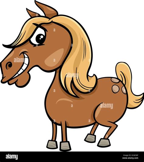 Cartoon Illustration Of Funny Horse Or Pony Farm Animal Character Stock