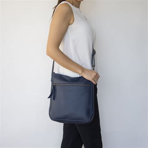 Blue Leather Crossbody Bag With Outside Pocket Laroll Bags