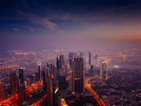 Desktop Wallpaper Cityscape Dubai At Night Buildings Sky Aerial