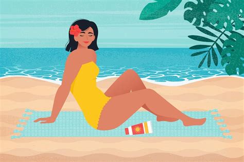 Retro Poster With Beautiful Woman Sunbathing On The Beach Vector