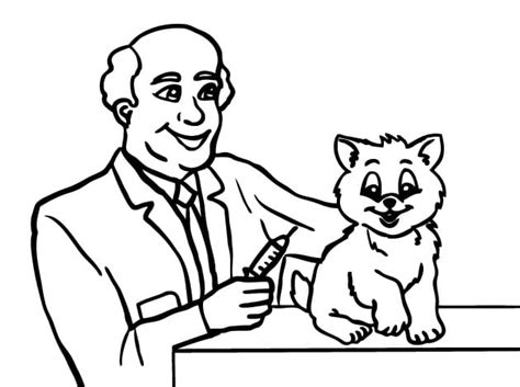 Veterinarian And Kitten Coloring Page Free Printable Coloring Pages