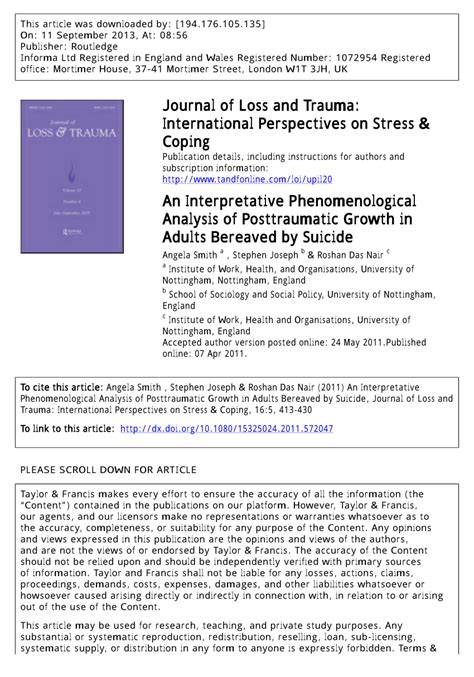 Pdf An Interpretative Phenomenological Analysis Of Posttraumatic Growth In Adults Bereaved By