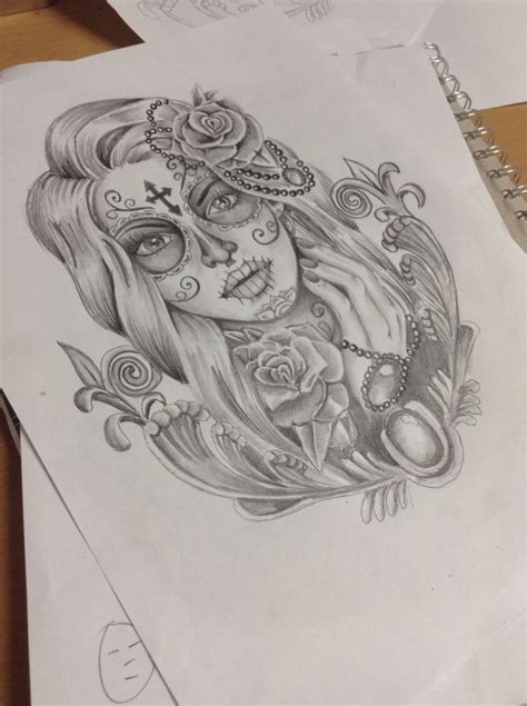 Day Of The Dead Girl Tattoo Outline Best Tattoo Ideas