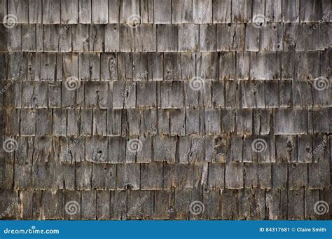 Background Wall Of Rough Weathered Grey Cedar Shakes Shingles Stock