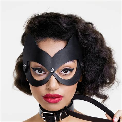 Bdsm Sexy Leather Cat Ear Mask Cosplay Carnival Night Club Party Half