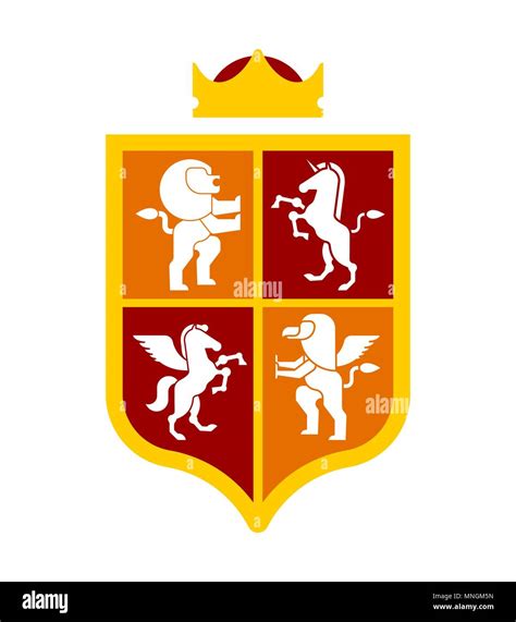 Shield And Animals Heraldic Set Symbol Pegasus And Lion And Gryphon