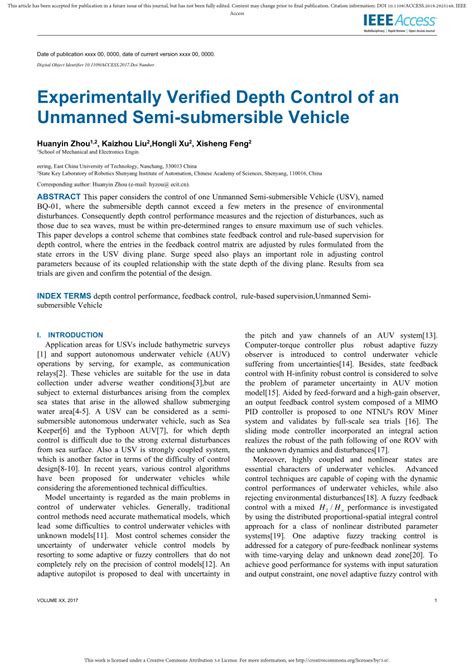 PDF Experimentally Verified Depth Control Of An Unmanned Semi
