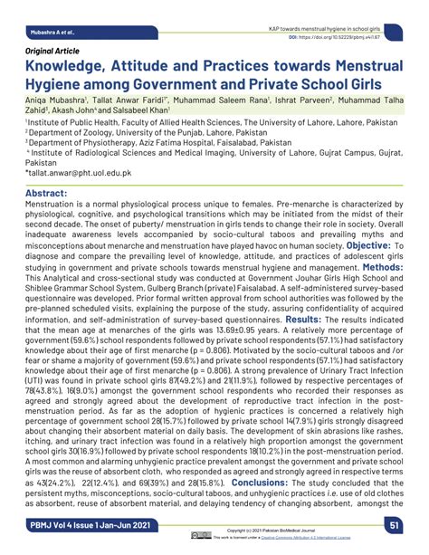 Pdf Knowledge Attitude And Practices Towards Menstrual Hygiene Among
