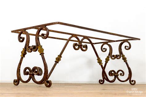 Modern metal table base for square or round table top. Wrought iron rectangular coffee table base