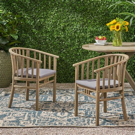 Ayan Outdoor Wooden Dining Chairs Set Of 2 With Cushions Set Of 2