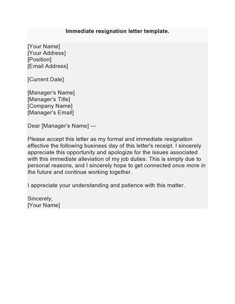 Personal Reasons Sample Resignation Letter With Reason Effective Immediately Sample