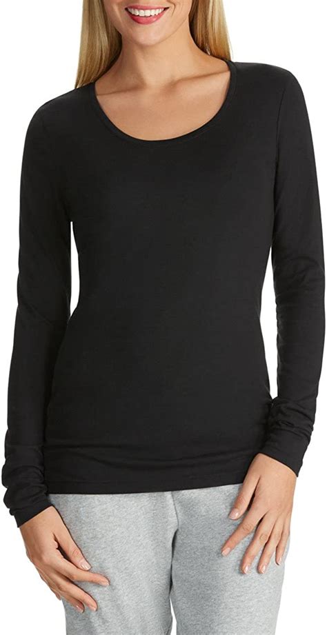 Womens Stretch Plain Round Scoop Neck Long Sleeve T Shirt Top Ladies