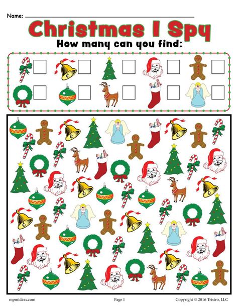 Worksheets, lesson plans, activities, etc. Christmas I Spy - FREE Printable Christmas Counting Worksheet! - SupplyMe