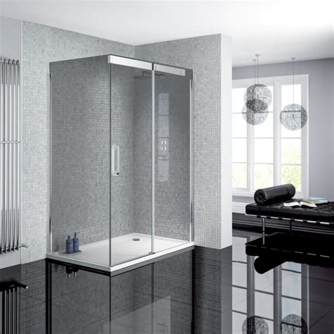 sliding door shower enclosure right hand 900 x 1400mm 8mm smoked glass neptune range