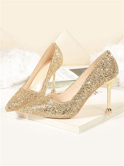 Glitter Prom Schuhe Champagner Spitz High Heels Damen Party Schuhe