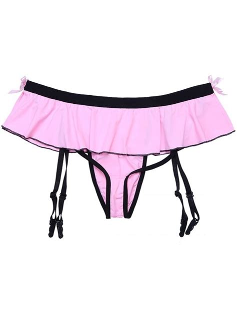 men s sissy pouch panties garter underwear mooning ruffle skirted crossdress bikini briefs