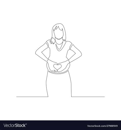 Continuous One Line Pregnant Woman Show A Heart Vector Image