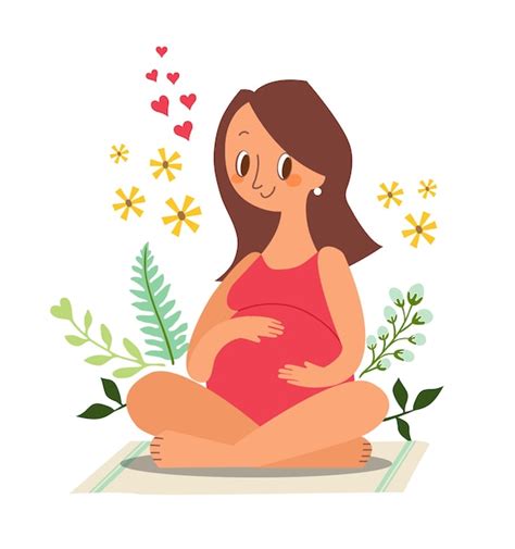 Mujer Embarazada Sentada Y Tocando Su Gran Barriga Ilustración De