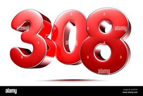 Rounded Red Numbers 308 On White Background 3d Illustration With