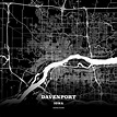 Black map poster template of Davenport, Iowa, United States. This black ...