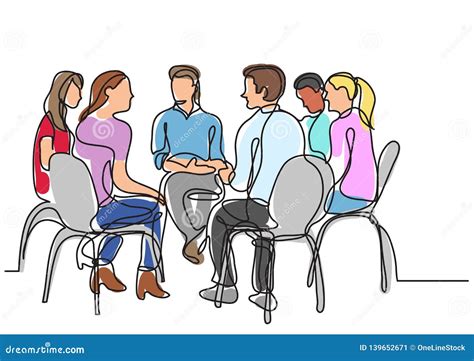 One Line Drawing Of Group Of Young People Talking Stock Vector
