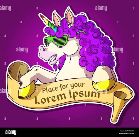 Funky Unicorn And A Ribbon With A Place For Your Text Isolated Vector