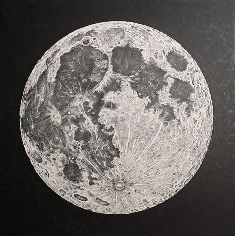Full Moon Hand Drawn 10x10 Pointillism Pen And Etsy