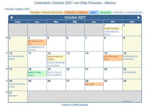 Calendario Octubre 2021 Para Imprimir