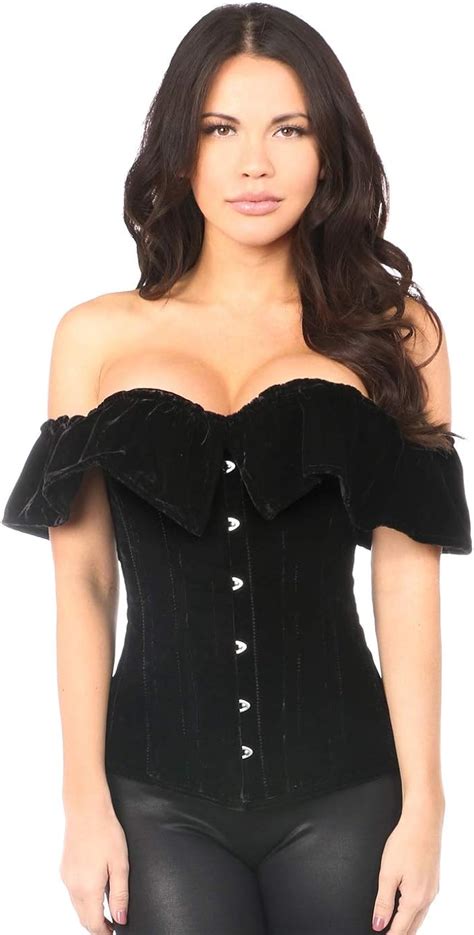 Daisy Corsets Top Drawer Black Velvet Off The Shoulder Steel Boned Corset Clothing