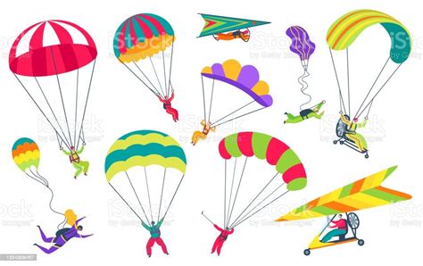 Ilustración De Paracaidistas Con Paracaídas Paracaidista Profesional O