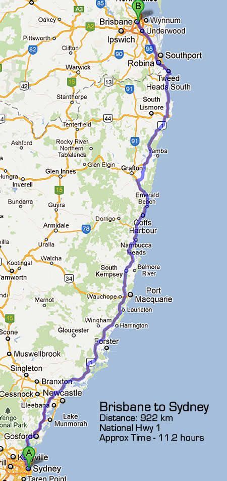 east coast road map of australia