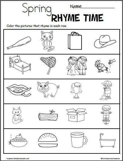 Spring Color The Rhymes Worksheets Spring Literacy Activities Literacy
